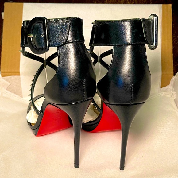 Christian Louboutin ChocaLux 100 spike Napa blk leather stiletto sandals EU 38.5 - Picture 4 of 11